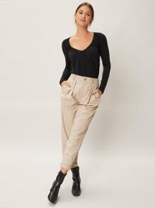 SHEIN EZwear Áo thun Đã thu thập Scoop Cổ - màu đen - Xem 1