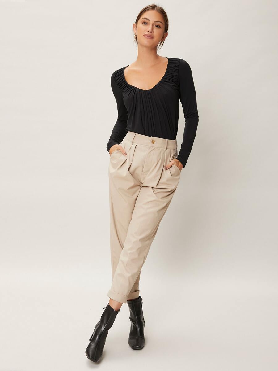 SHEIN EZwear Áo thun Đã thu thập Scoop Cổ - màu đen - Xem 1