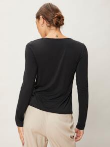 SHEIN EZwear Áo thun Đã thu thập Scoop Cổ - màu đen - Xem 2