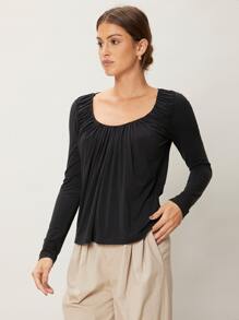 SHEIN EZwear Áo thun Đã thu thập Scoop Cổ - màu đen - Xem 3