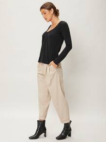 SHEIN EZwear Áo thun Đã thu thập Scoop Cổ - màu đen - Xem 7