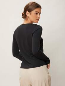 SHEIN EZwear Áo thun Đã thu thập Scoop Cổ - màu đen - Xem 8