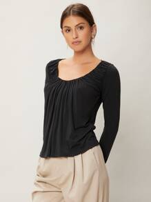 SHEIN EZwear Áo thun Đã thu thập Scoop Cổ - màu đen - Xem 10