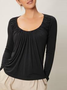 SHEIN EZwear Áo thun Đã thu thập Scoop Cổ - màu đen - Xem 11