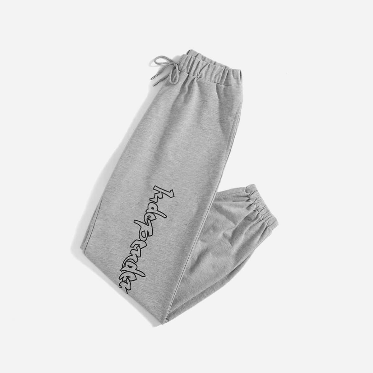 

Letter Butterfly Graphic Drawstring Sweatpants, Light grey