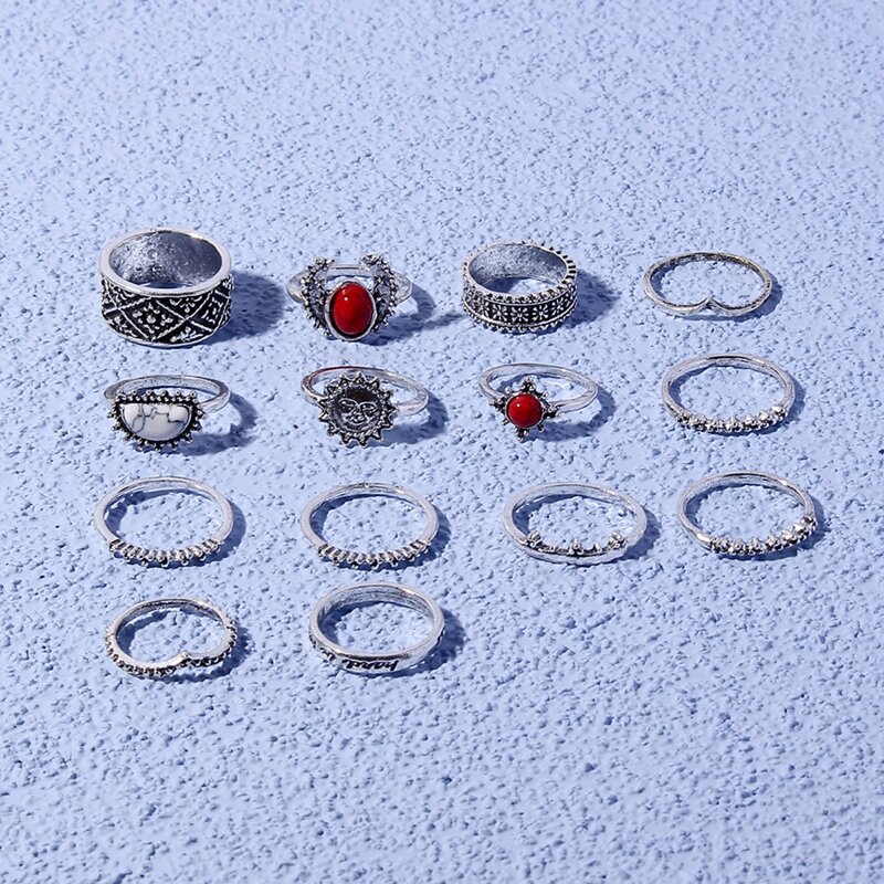 

14pcs Sun Decor Ring, Antique silver
