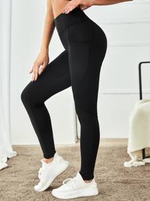 Yoga Trendy Absorbs Sweat Breathable Sports Leggings With Phone Pocket - Black - View 4