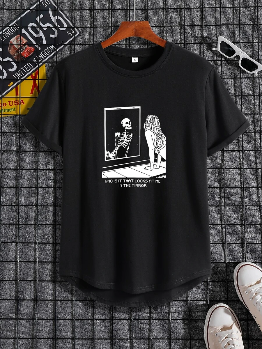 Manfinity Tops Nam Lễ Các Thánh Slogan Đường phố - màu đen - Xem 1