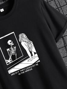 Manfinity Tops Nam Lễ Các Thánh Slogan Đường phố - màu đen - Xem 3