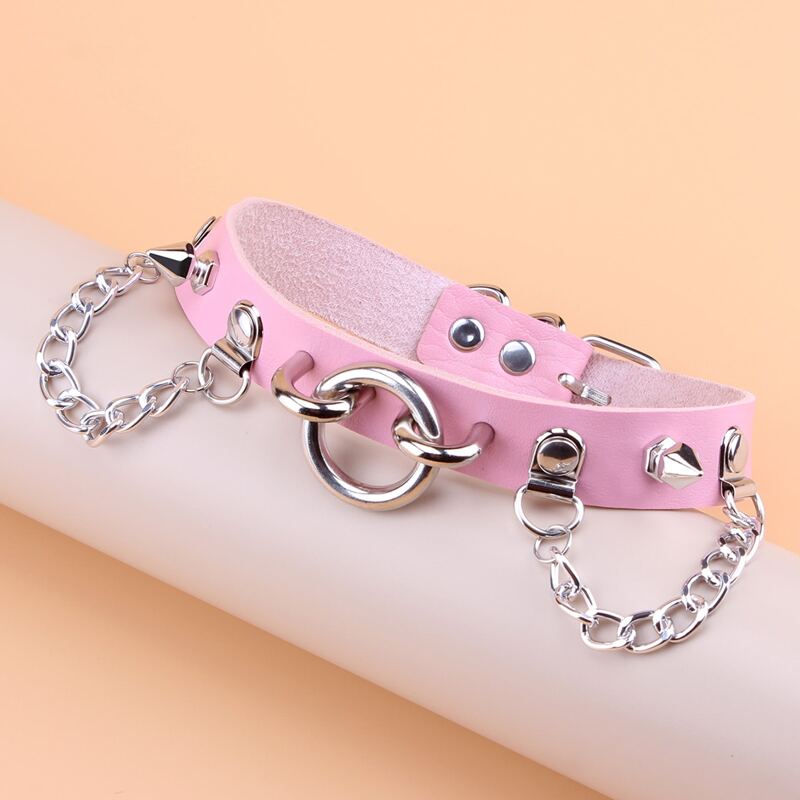 

Chain & Ring Decor Choker, Pink