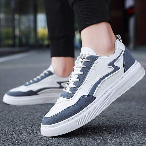 

Men Colorblock Lace-up Front Skate Shoes, White