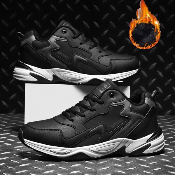 

Men Letter Graphic Faux Fur Lining Sneakers, Black