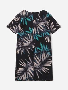 Girls Plant Print Kimono - Black - View 2