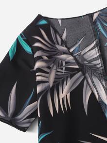 Girls Plant Print Kimono - Black - View 3