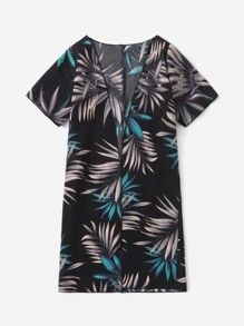 Girls Plant Print Kimono - Black - View 4