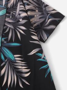 Girls Plant Print Kimono - Black - View 5