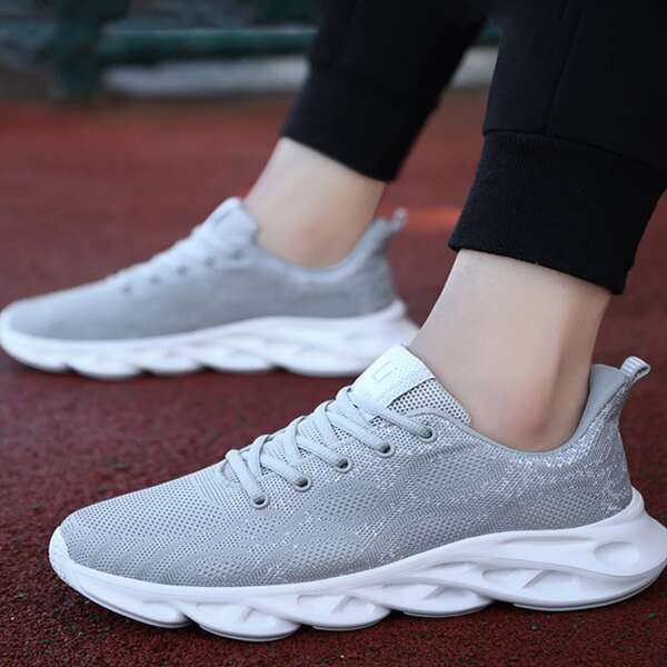 

Men Lace-up Front Knit Running Shoes, Grey