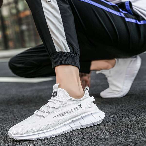 

Men Letter Graphic Breathable Lace Up Design Sneakers, White