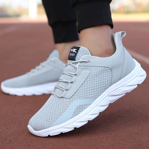 

Men Knit Detail Lace-up Front Running Shoes, Grey