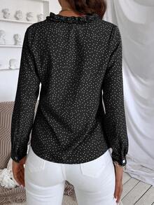 SHEIN Essnce Polka Dot Ruffle Trim Blouse - Black - View 2