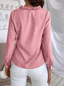 SHEIN Essnce Polka Dot Ruffle Trim Blouse - Pink - View 2