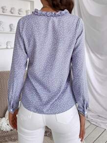 SHEIN Essnce Polka Dot Ruffle Trim Blouse - Lilac Purple - View 2