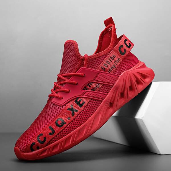 

Men Letter Graphic Lace Up Front Sneakers, Red