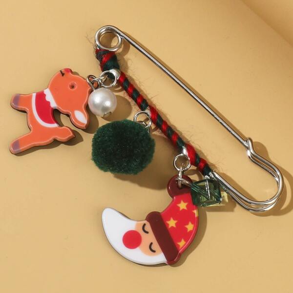 

Christmas Safety Pin Brooch, Multicolor
