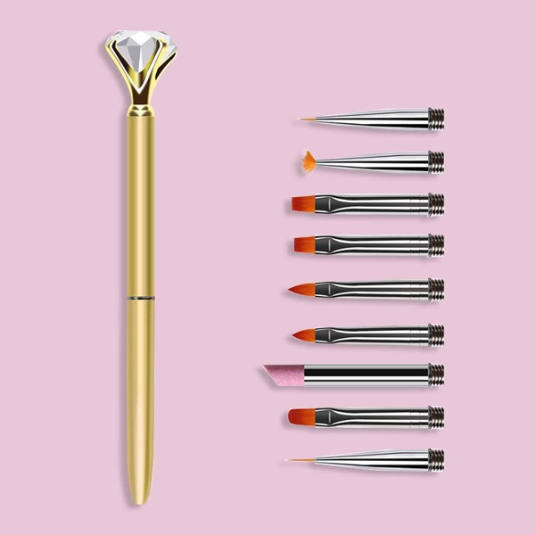 

1pc Nail Art Pen & 9pcs Replacement Head, Gold