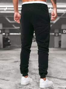 Manfinity Quần Nam Đắp vá Lá thư Giải trí - màu đen - Xem 2