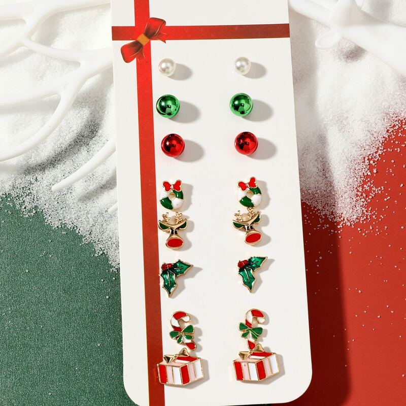 

8pairs Christmas Decor Stud Earrings, Multicolor