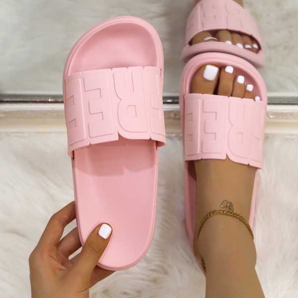 

Letter Graphic Slip On Slippers, Pink