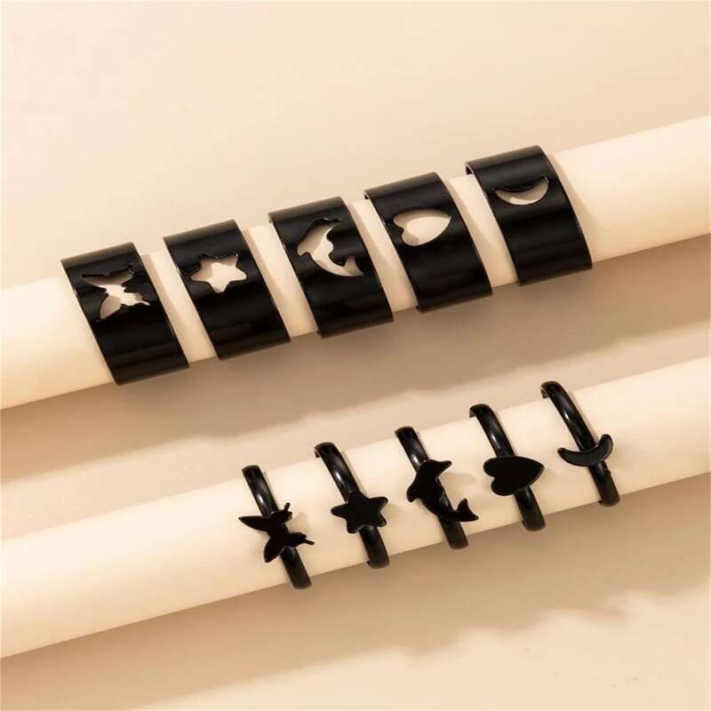 

10pcs Butterfly Decor Ring, Black