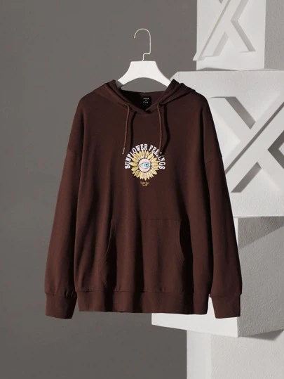 Dinakara 休閒抽繩 口袋卡通 字母女士衛衣