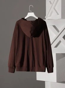 Dinakara 休閒抽繩 口袋卡通 字母女士衛衣 - 巧克力棕 - 查看 2