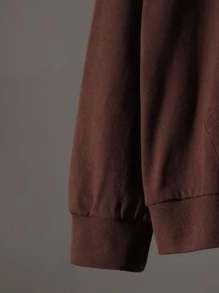 Dinakara 休閒抽繩 口袋卡通 字母女士衛衣 - 巧克力棕 - 查看 4