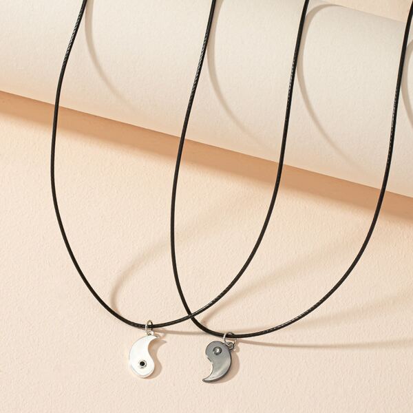 

2pcs Yin & Yang Pendant Necklace, Multicolor
