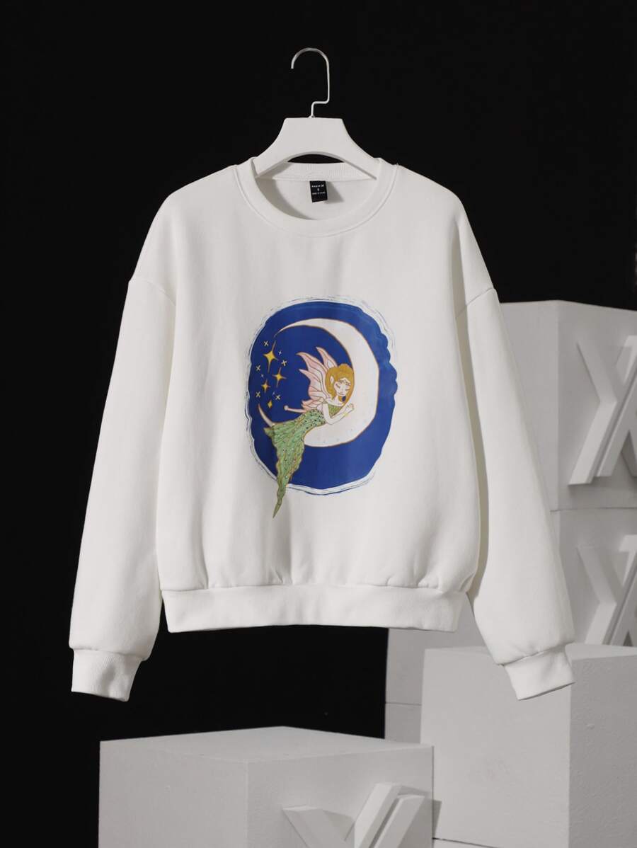 CalicoStarStudio Cartoon Graphic Drop Shoulder Sweatshirt - White - View 1