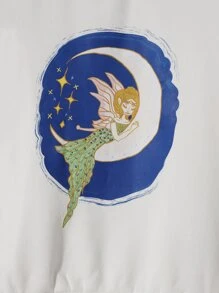 CalicoStarStudio Cartoon Graphic Drop Shoulder Sweatshirt - White - View 3