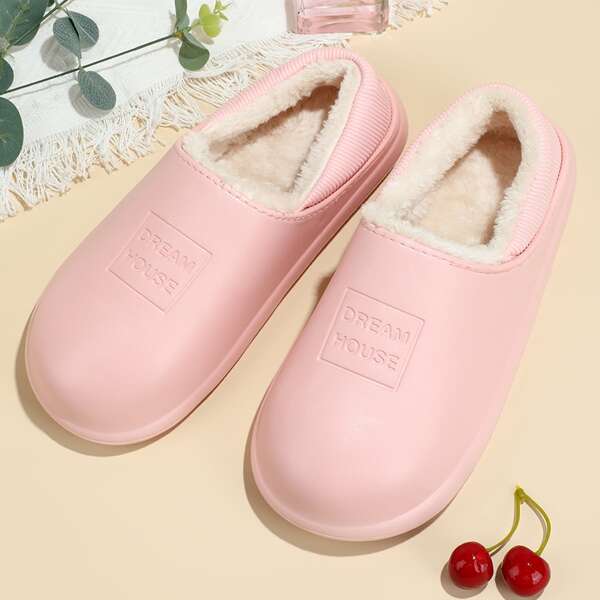 

Letter Embossed Plush Inside Slippers, Pink