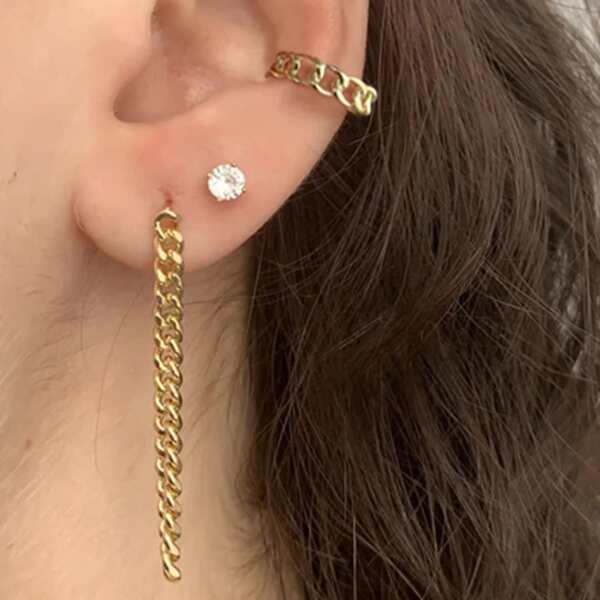 

3pcs Rhinestone Decor Earrings, Gold