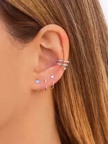 4入組方晶鋯石裝飾耳環 - 銀色 - 查看 1