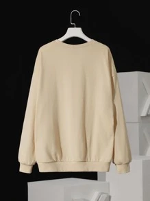 Goza Figure Graphic Drop Shoulder Pullover - Beige - View 2
