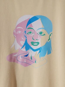 Goza Figure Graphic Drop Shoulder Pullover - Beige - View 3