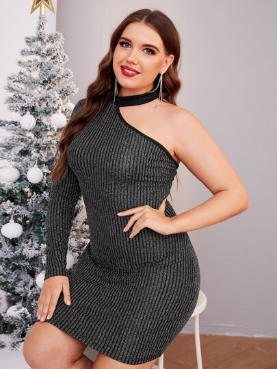 Vestido ajustado de un hombro brillante