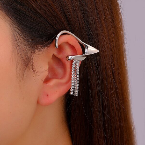 

1pair Rhinestone Decor Ear Cuff, Silver