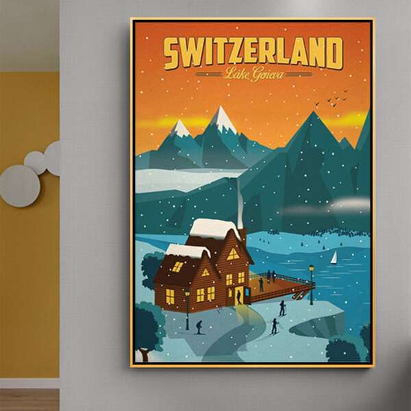 

House & Mountain Print DIY Diamond Unframed Painting, Multicolor