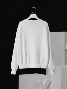 Julmarkz Slogan & Cartoon Graphic Drop Shoulder Sweatshirt - White - View 2