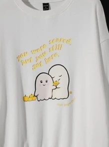 Julmarkz Slogan & Cartoon Graphic Drop Shoulder Sweatshirt - White - View 3