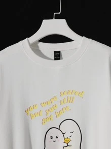 Julmarkz Slogan & Cartoon Graphic Drop Shoulder Sweatshirt - White - View 4